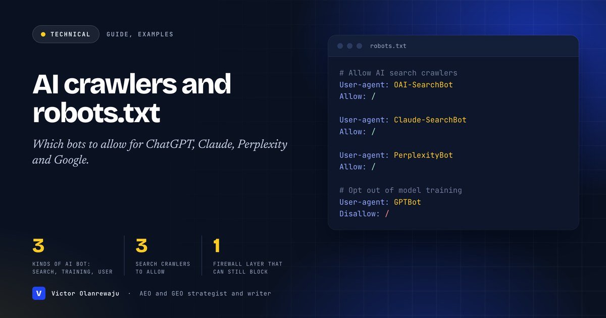 AI crawlers and robots.txt: an example file allowing OAI-SearchBot, Claude-SearchBot and PerplexityBot while disallowing GPTBot