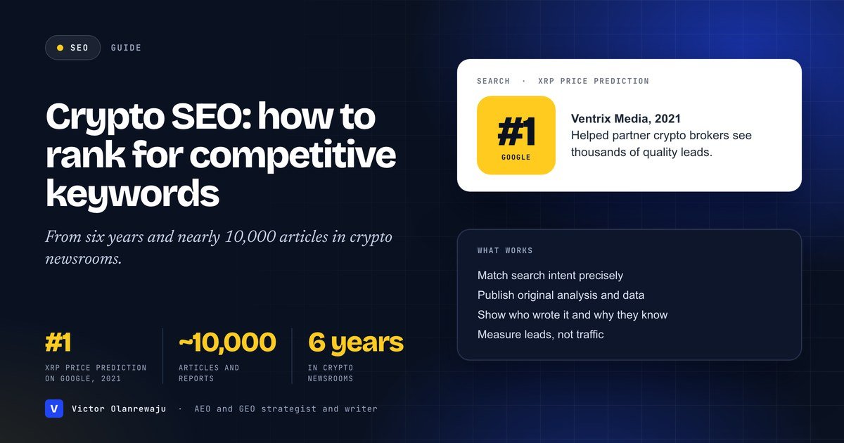 Crypto SEO: XRP price prediction ranked number one on Google in 2021 at Ventrix Media, with four rules for ranking crypto content
